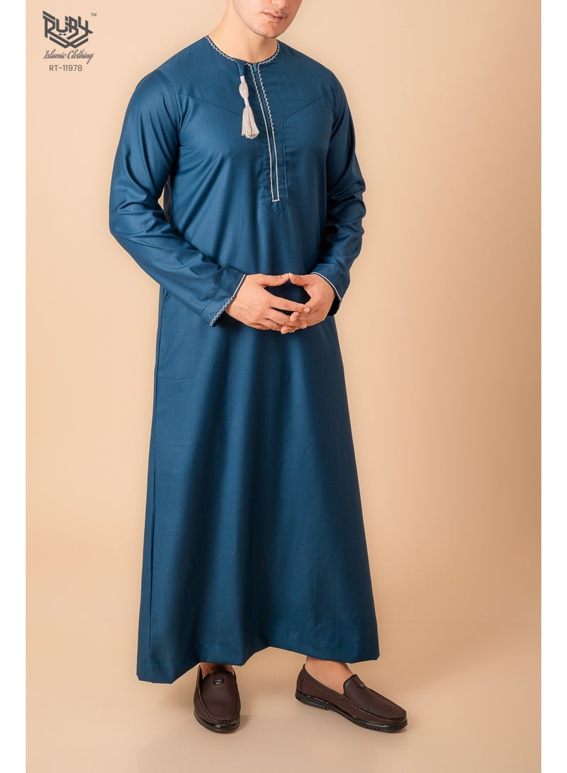 RUBY ISLAMIC CLOTHING Omani/Emirati Dishdasha – Men's Omani/Emirati Style Thobe Kandura Classic - Full-Length Long Sleeve Islamic Jubbah - Image 2